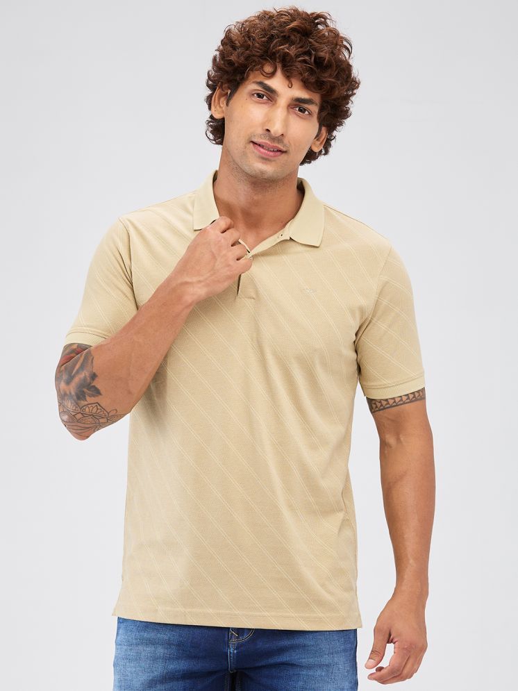     			Park Avenue Cotton Blend Slim Fit Striped Half Sleeves Men's Polo T Shirt - Beige ( Pack of 1 )