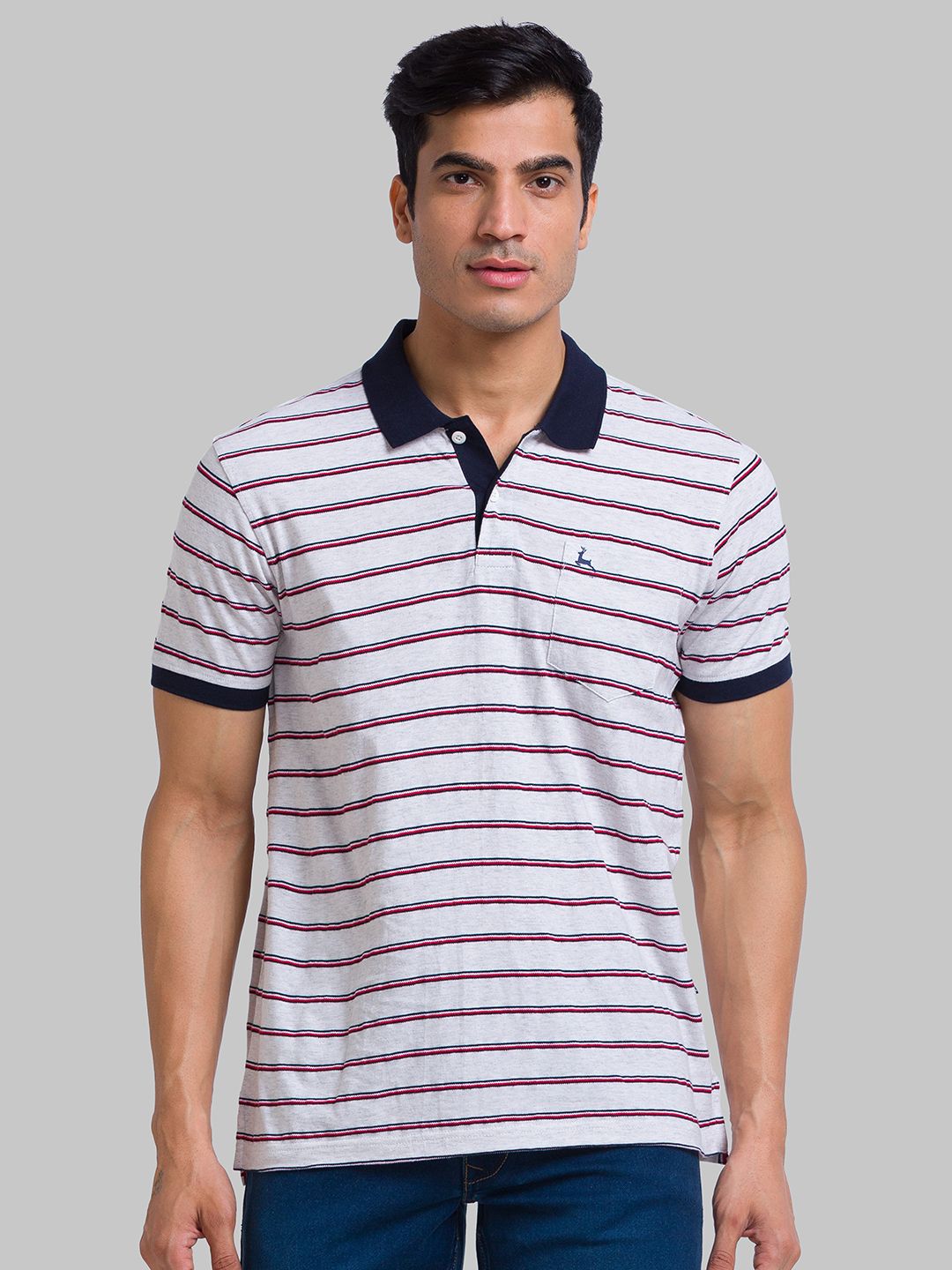     			Park Avenue Cotton Regular Fit Striped Half Sleeves Men's Polo T Shirt - Grey ( Pack of 1 )