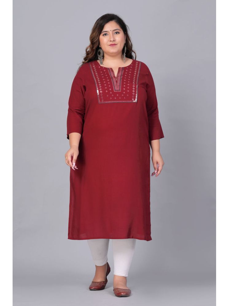     			Preksha Rayon Embellished Straight Women's Kurti - Maroon ( Pack of 1 )