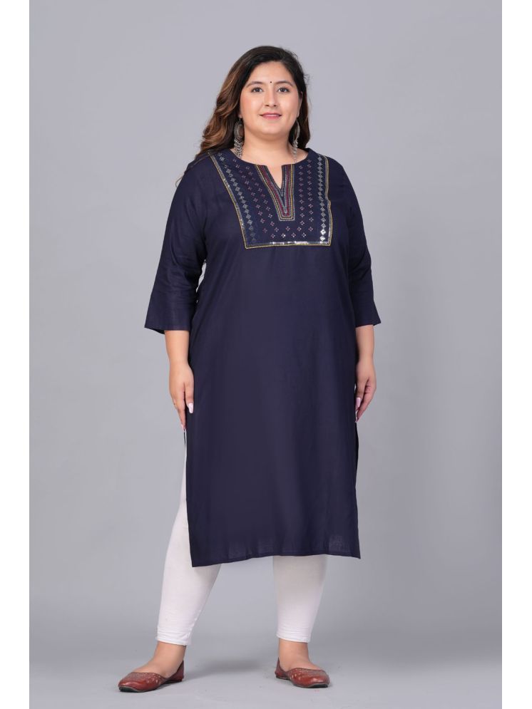     			Preksha Rayon Embellished Straight Women's Kurti - Navy Blue ( Pack of 1 )