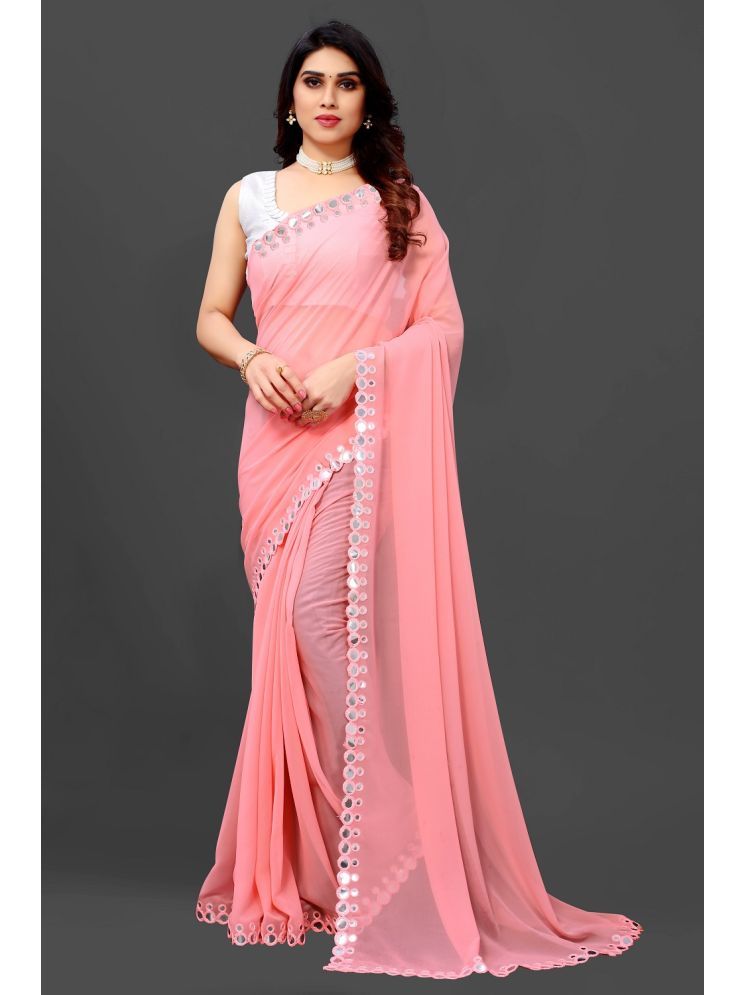     			RIDDHI SHIVAY FAB Georgette Embroidered Saree With Blouse Piece - Pink ( Pack of 1 )