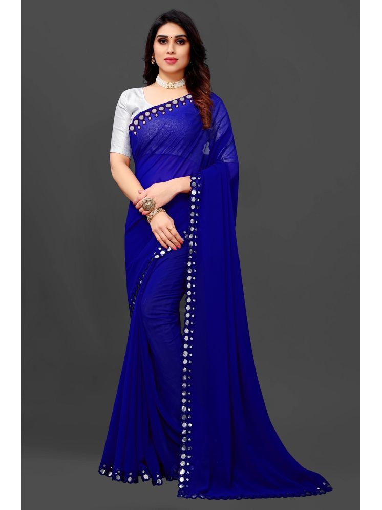     			RIDDHI SHIVAY FAB Georgette Embroidered Saree With Blouse Piece - Blue ( Pack of 1 )