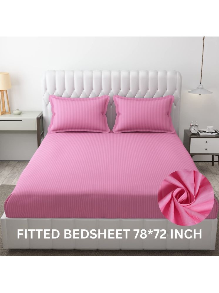     			SWIZIER Microfibre Vertical Striped Fitted Fitted bedsheet with 2 Pillow Covers ( King Size ) - Pink