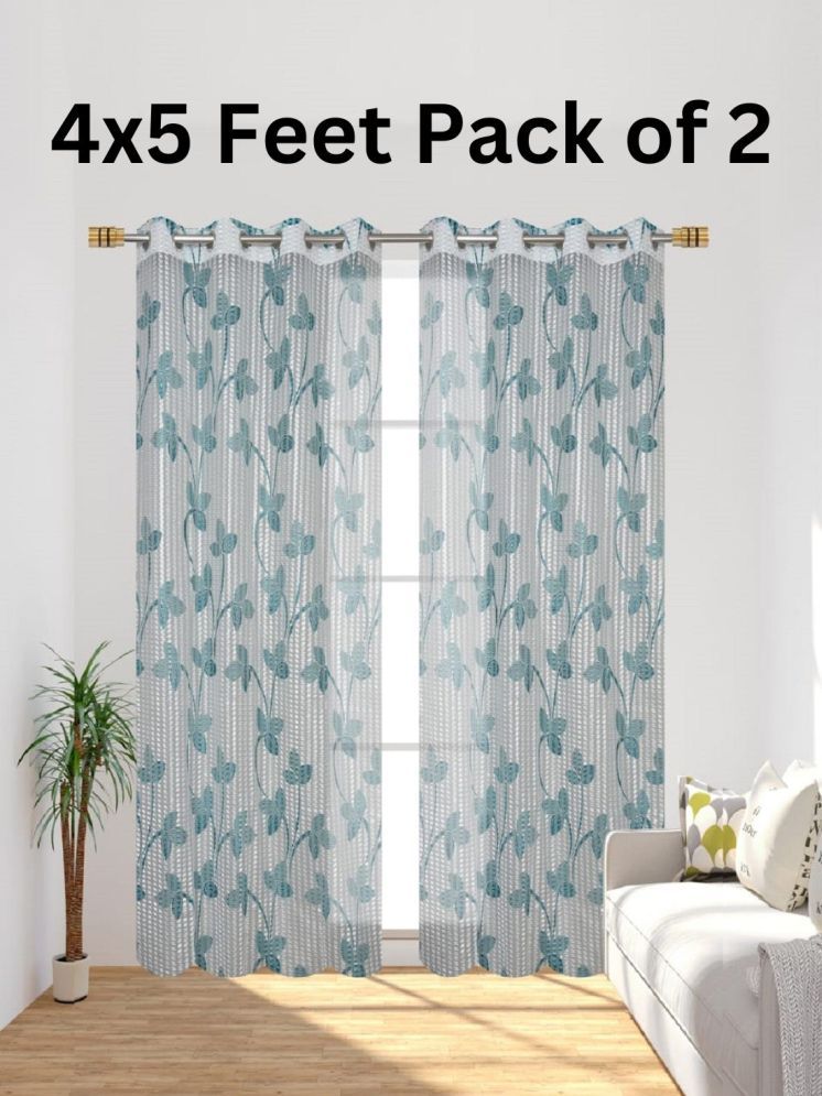     			SWIZIER Nature Sheer Eyelet Curtain 5 ft ( Pack of 2 ) - Blue