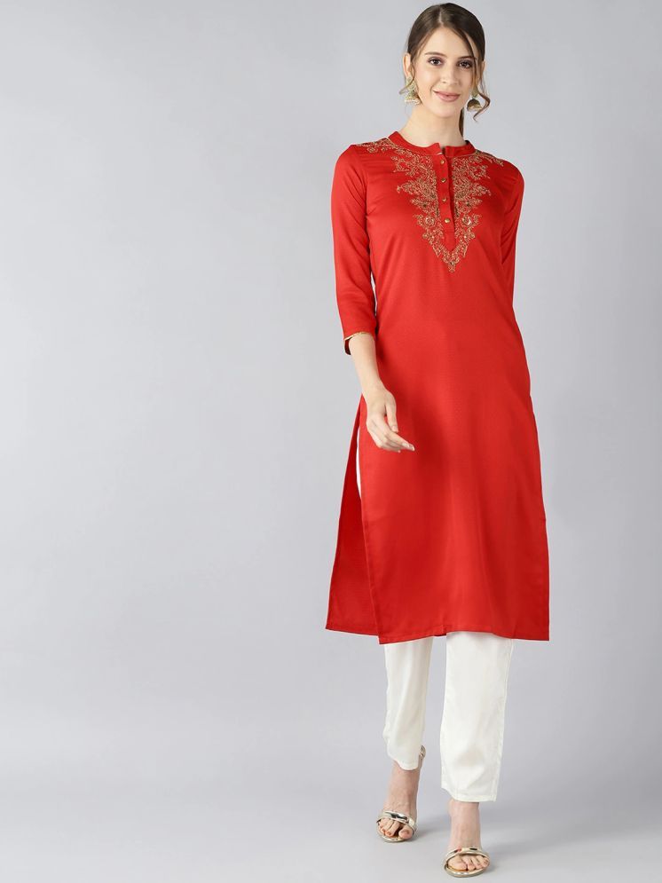     			Vaamsi Rayon Embellished Straight Women's Kurti - Red ( Pack of 1 )