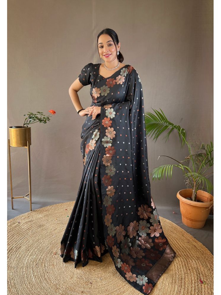     			fab woven Art Silk Woven Saree With Blouse Piece - Black ( Pack of 1 )