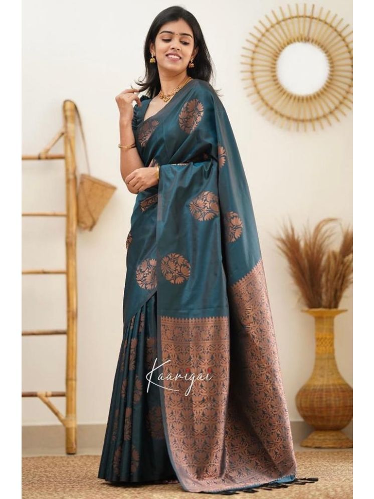     			fab woven Art Silk Woven Saree With Blouse Piece - Turquoise ( Pack of 1 )