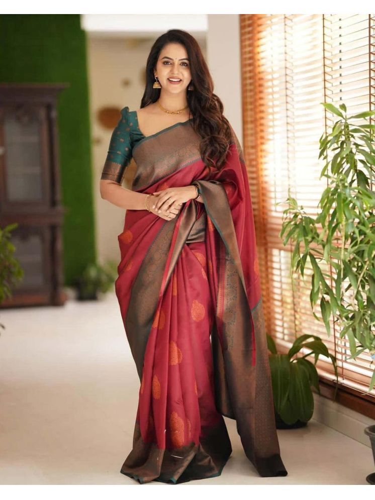     			fab woven Art Silk Woven Saree With Blouse Piece - Peach ( Pack of 1 )