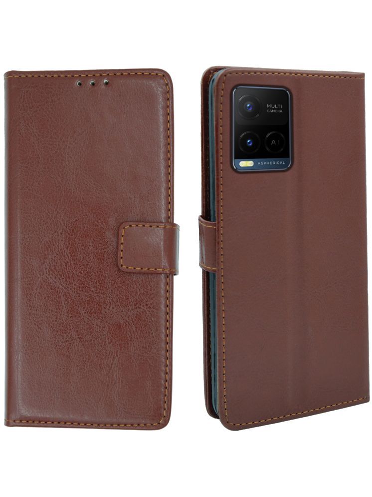     			flip flow Brown Flip Cover Artificial Leather Compatible For Vivo Y21 ( Pack of 1 )