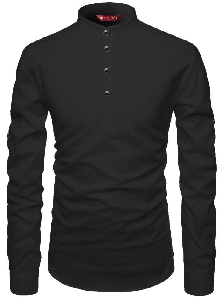     			FIREFISH Black Cotton Men's Shirt Style Kurta ( Pack of 1 )