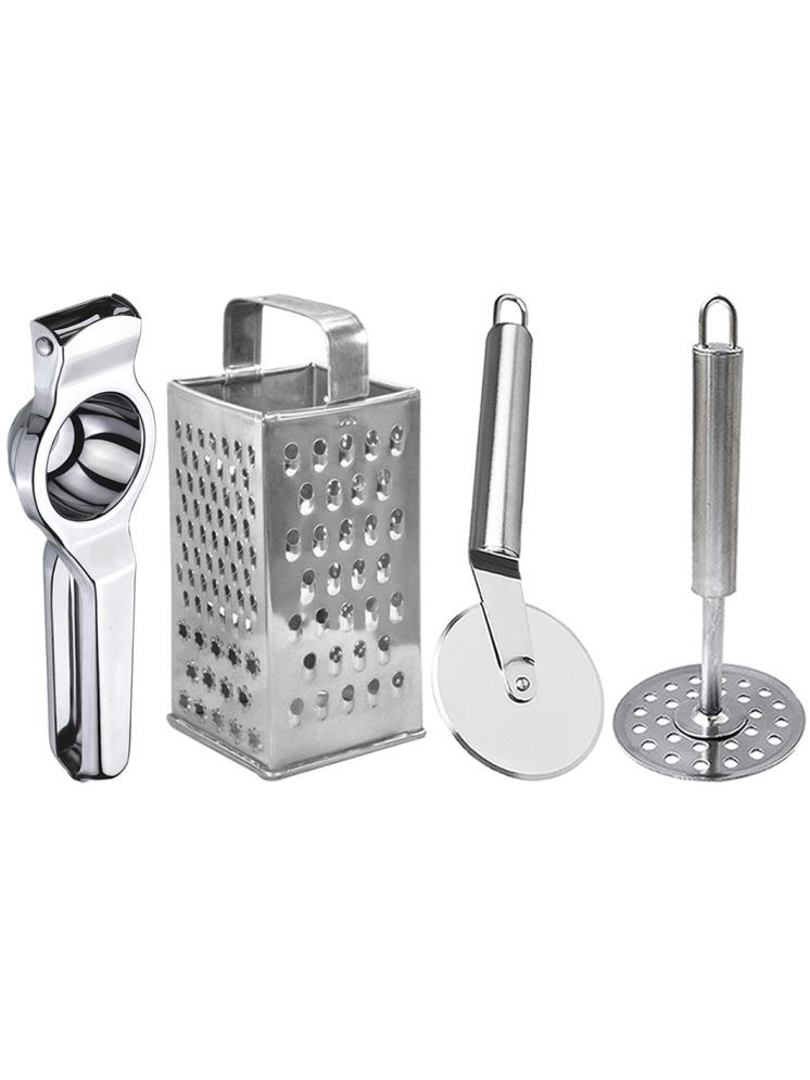     			OC9 Silver Stainless Steel Lemon+Grater+Pizza Cutter+Masher ( Set of 4 )