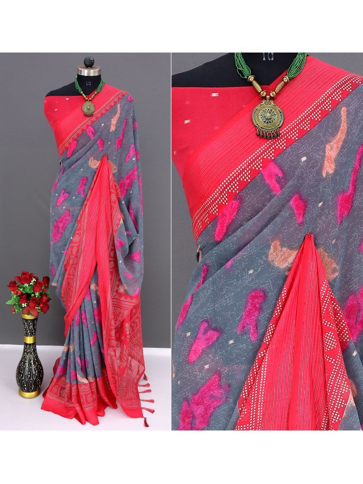     			Rekha Maniyar Chiffon Printed Saree With Blouse Piece - Grey ( Pack of 1 )