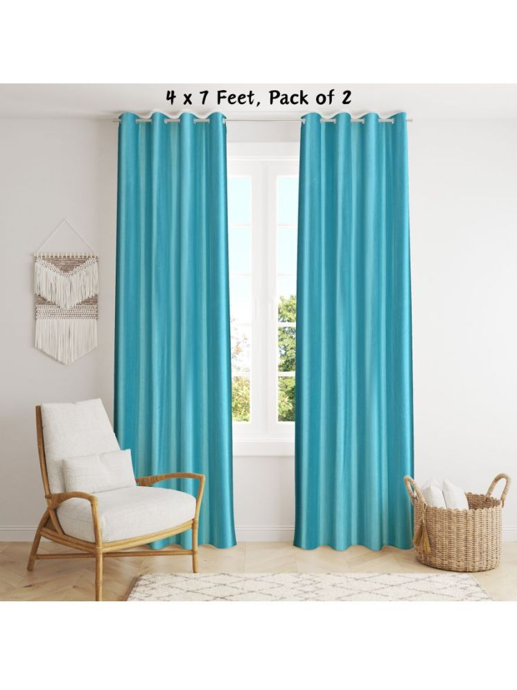     			SWIZIER Solid Room Darkening Eyelet Curtain 7 ft ( Pack of 2 ) - Light Blue