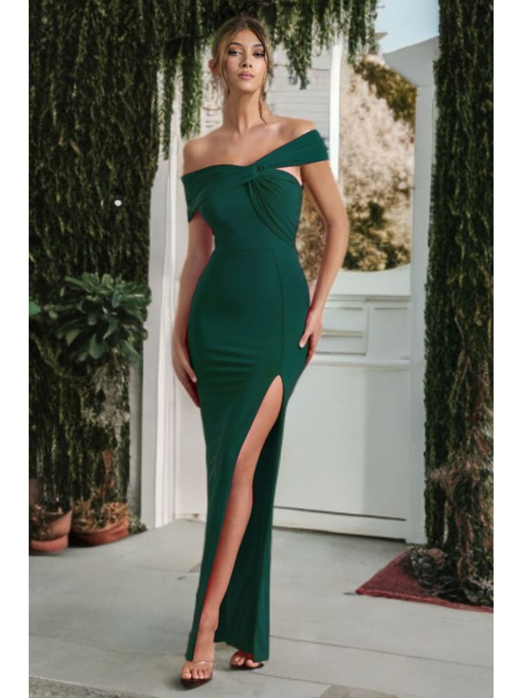     			Traquila Lycra Solid Full Length Women's Side Slit Dress - Green ( Pack of 1 )