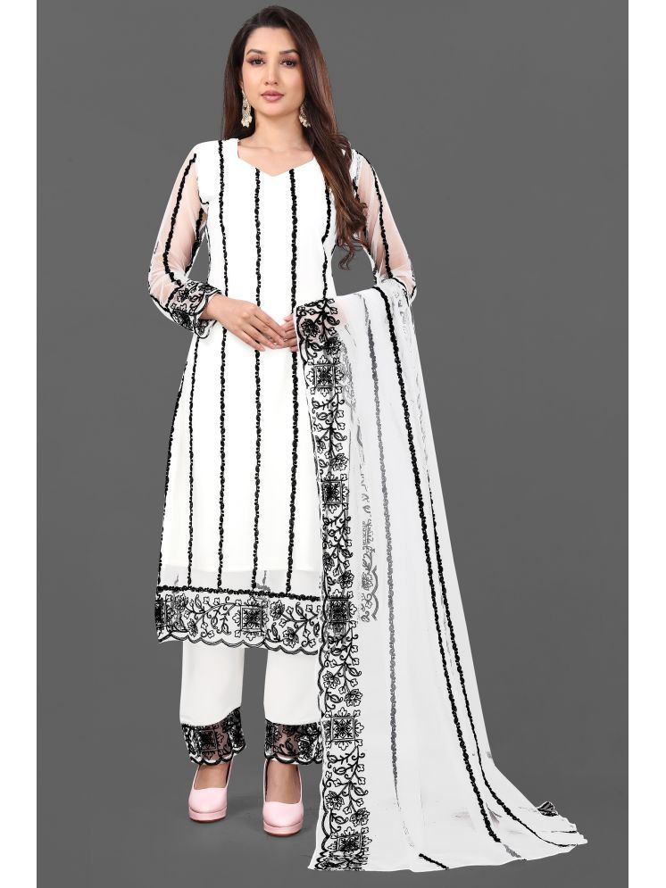     			VARNI VESH Net Embroidered Kurti With Pants Women's Stitched Salwar Suit - Off White ( Pack of 1 )