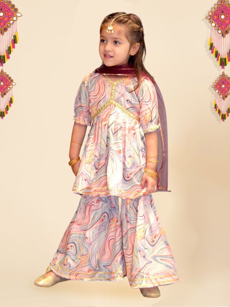     			A.T.U.N. Girls Silk Blend Kurta and Sharara Set ( Pack of 1 , Peach )