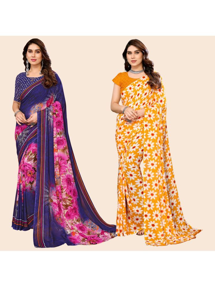     			ANAND SAREES Georgette Printed Saree With Blouse Piece - Multicolour ( Pack of 2 )