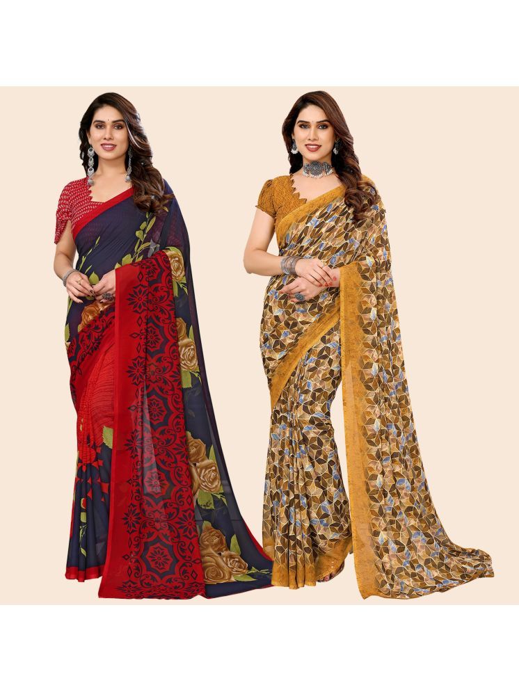     			ANAND SAREES Georgette Printed Saree With Blouse Piece - Multicolour ( Pack of 2 )