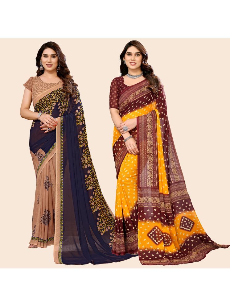     			ANAND SAREES Georgette Printed Saree With Blouse Piece - Multicolour ( Pack of 2 )