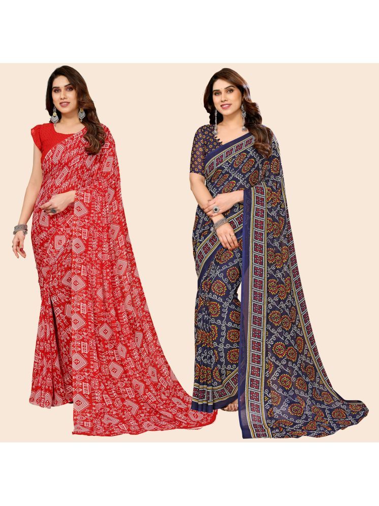     			ANAND SAREES Georgette Printed Saree With Blouse Piece - Multicolour ( Pack of 2 )