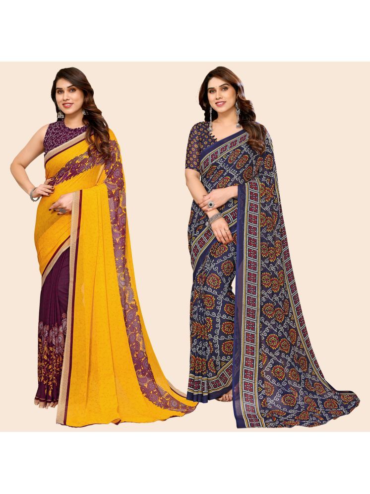     			ANAND SAREES Georgette Printed Saree With Blouse Piece - Multicolour ( Pack of 2 )