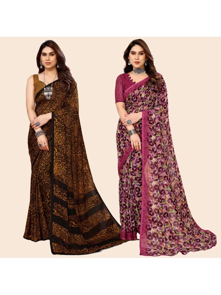     			ANAND SAREES Georgette Printed Saree With Blouse Piece - Multicolour ( Pack of 2 )