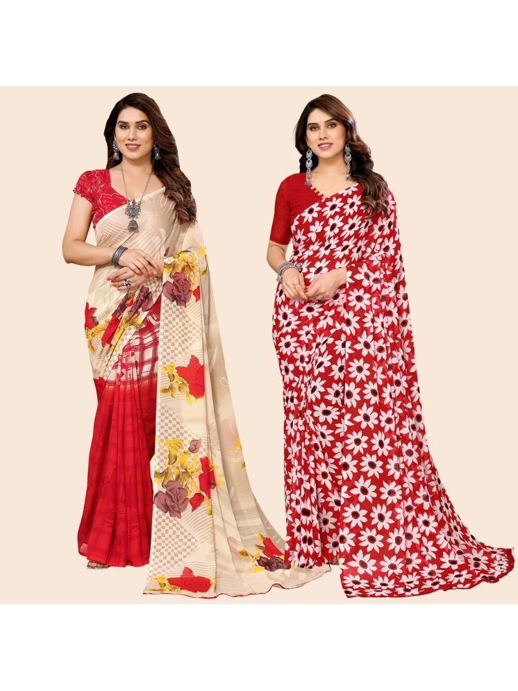     			ANAND SAREES Georgette Printed Saree With Blouse Piece - Multicolour ( Pack of 2 )