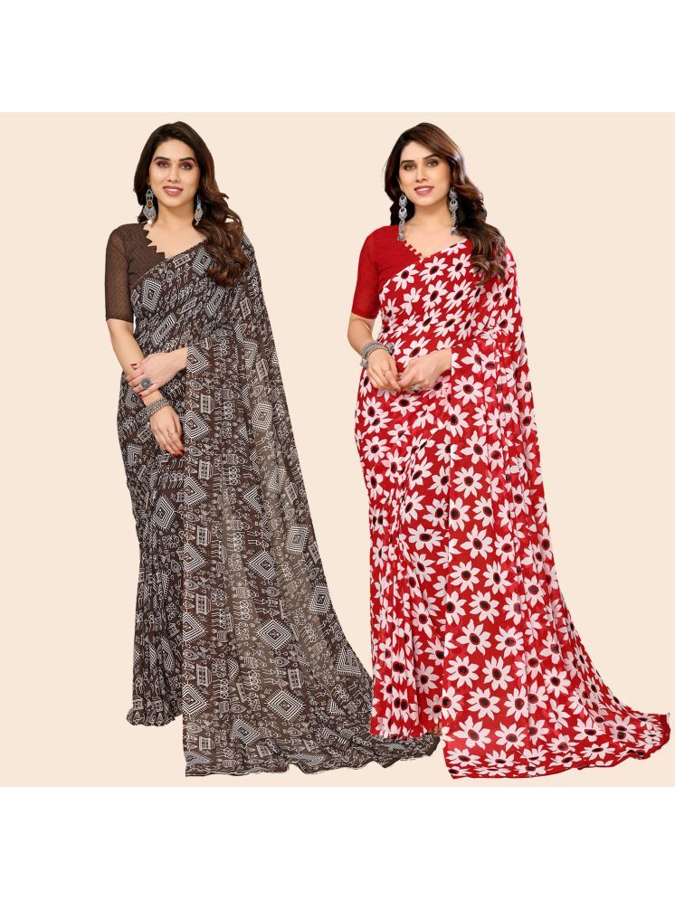     			ANAND SAREES Georgette Printed Saree With Blouse Piece - Multicolour ( Pack of 2 )