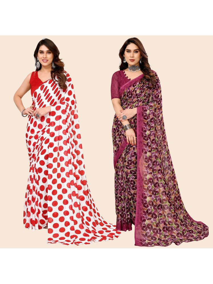     			ANAND SAREES Georgette Printed Saree With Blouse Piece - Multicolour ( Pack of 2 )