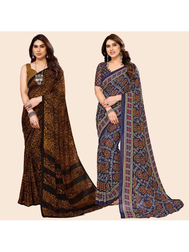     			ANAND SAREES Georgette Printed Saree With Blouse Piece - Multicolour ( Pack of 2 )