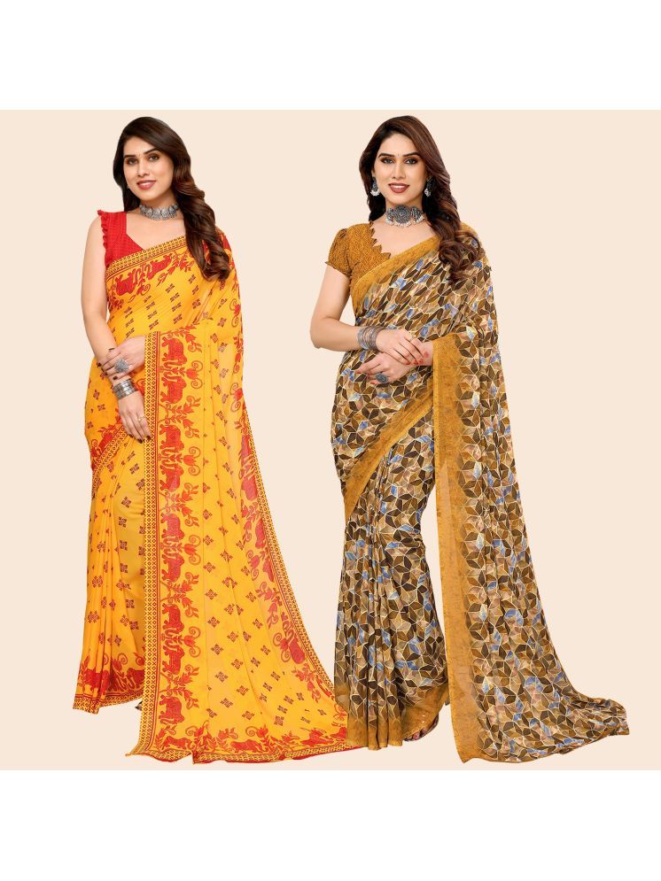     			ANAND SAREES Georgette Printed Saree With Blouse Piece - Multicolour ( Pack of 2 )