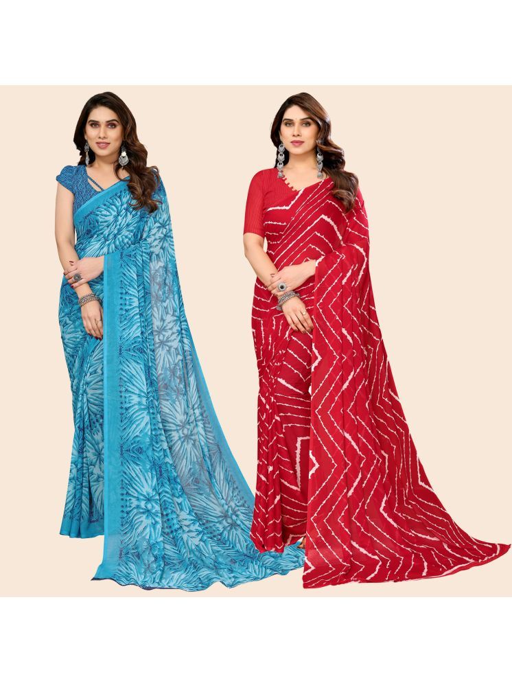     			ANAND SAREES Georgette Printed Saree With Blouse Piece - Multicolour ( Pack of 2 )