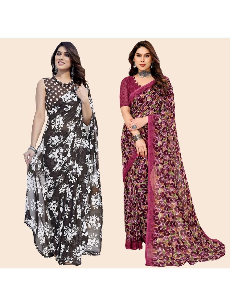     			ANAND SAREES Georgette Printed Saree With Blouse Piece - Multicolour ( Pack of 2 )