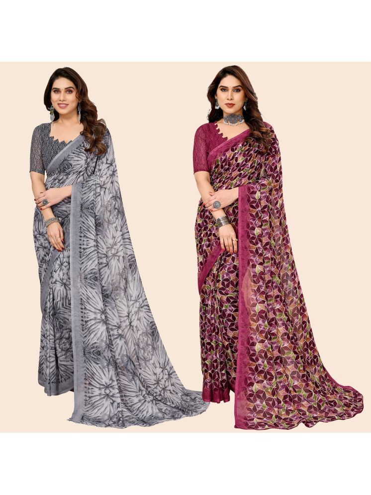     			ANAND SAREES Georgette Printed Saree With Blouse Piece - Multicolour ( Pack of 2 )