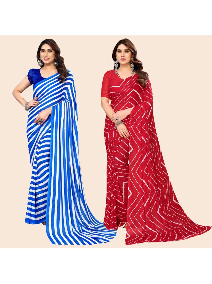     			ANAND SAREES Georgette Striped Saree With Blouse Piece - Multicolour ( Pack of 2 )