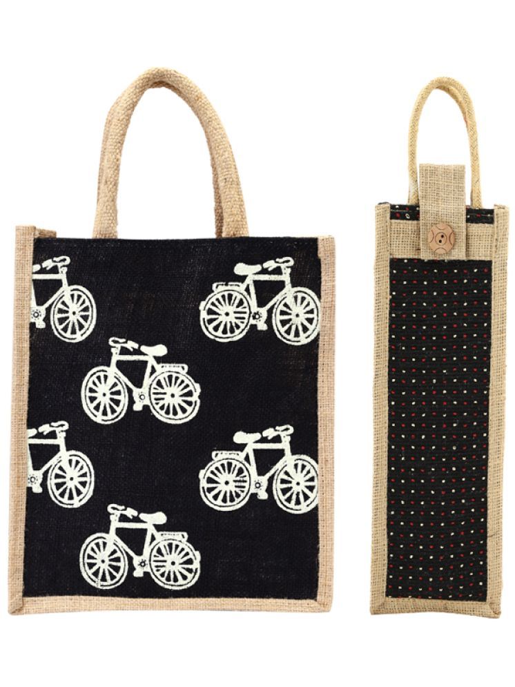     			ENSAC Black Jute Handheld Bag