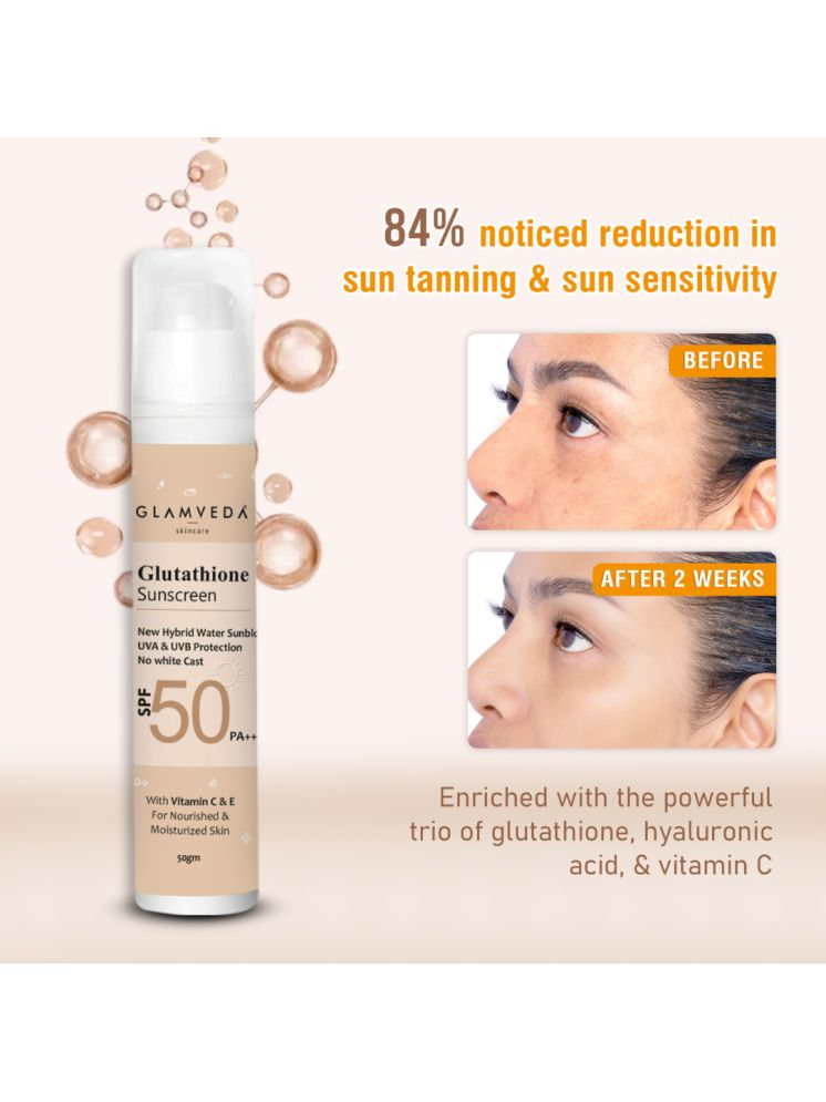     			Glamveda Glutathione & Vitamin C Sunscreen SPF 50 Pa+++| With Advanced Blue Light Filter 50gm