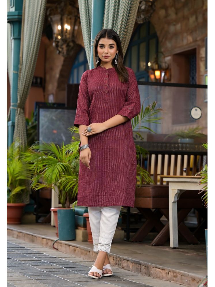     			Juniper Cotton Striped Straight Women's Kurti - Maroon ( Pack of 1 )