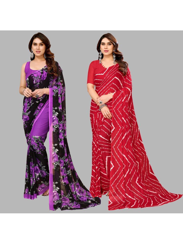     			Kashvi Sarees Georgette Printed Saree With Blouse Piece - Multicolour ( Pack of 2 )