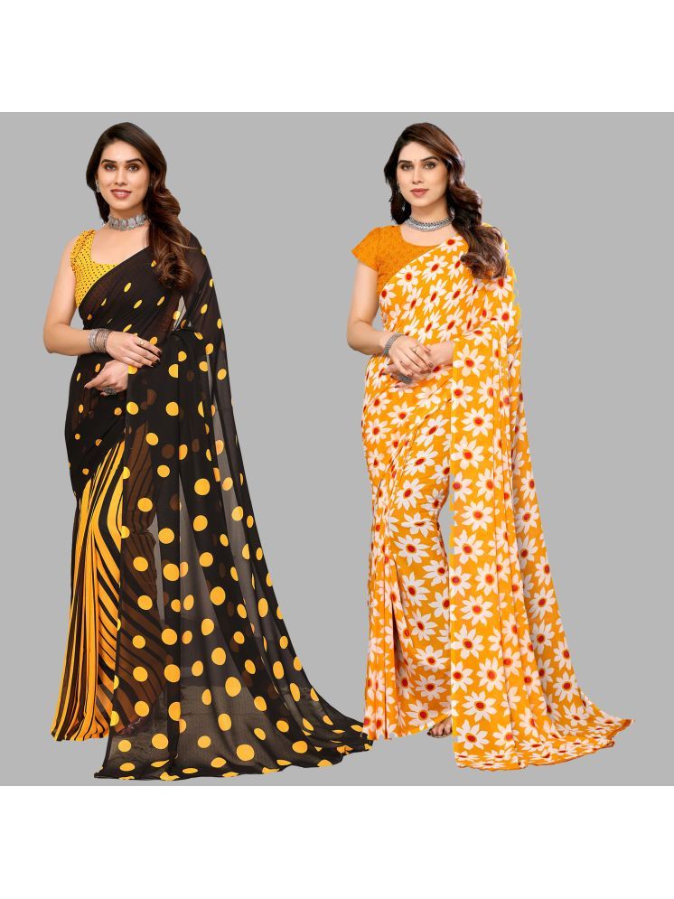     			Kashvi Sarees Georgette Printed Saree With Blouse Piece - Multicolour ( Pack of 2 )