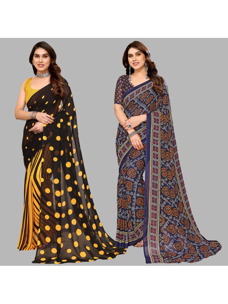     			Kashvi Sarees Georgette Printed Saree With Blouse Piece - Multicolour ( Pack of 2 )