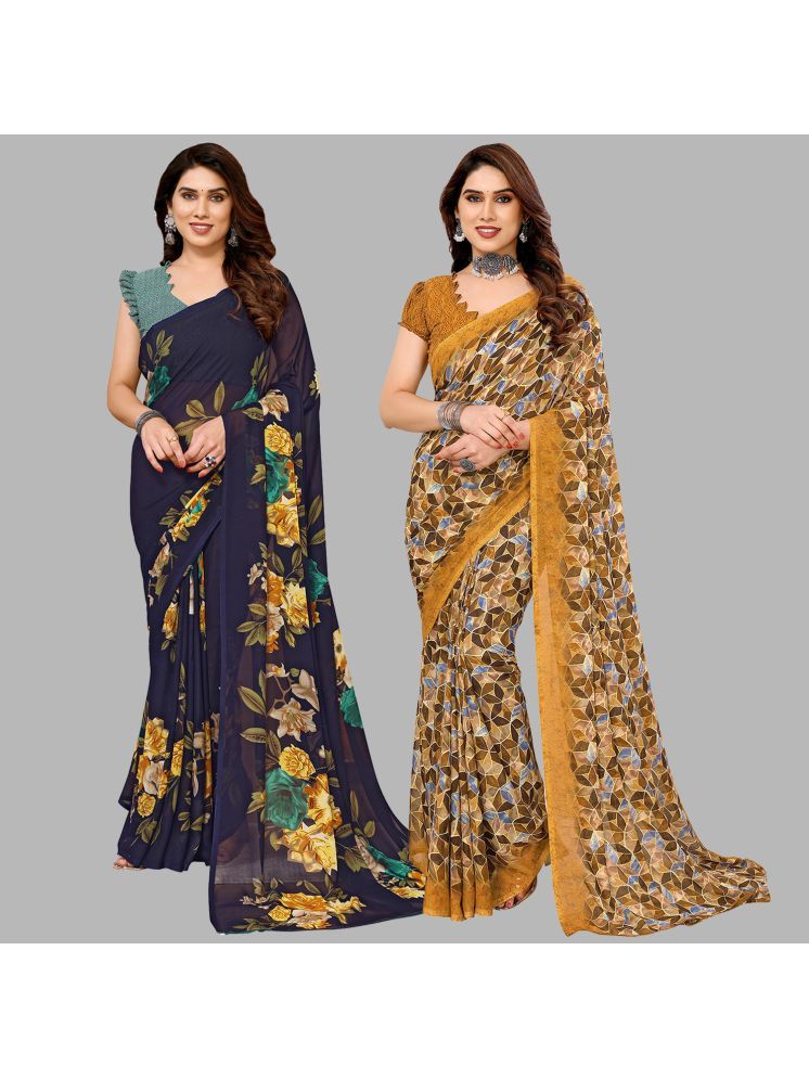     			Kashvi Sarees Georgette Printed Saree With Blouse Piece - Multicolour ( Pack of 2 )