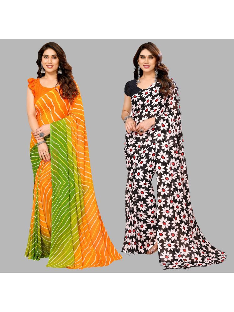     			Kashvi Sarees Georgette Printed Saree With Blouse Piece - Multicolour ( Pack of 2 )