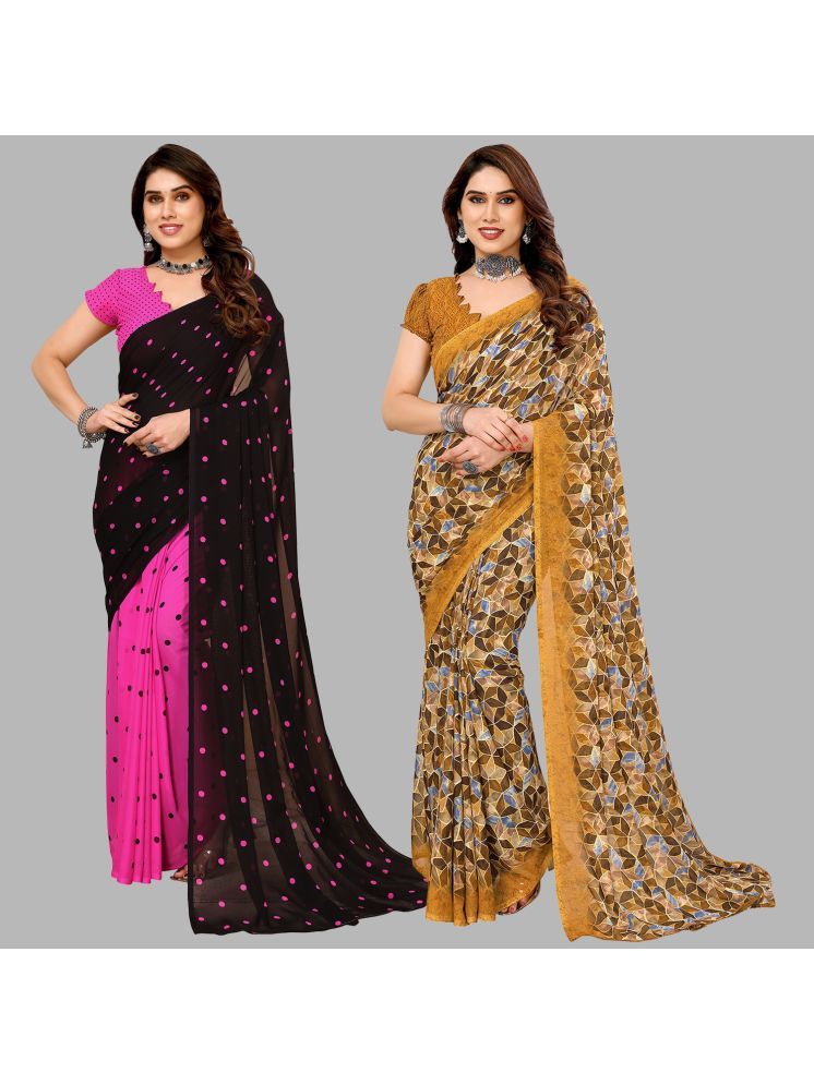     			Kashvi Sarees Georgette Printed Saree With Blouse Piece - Multicolour ( Pack of 2 )