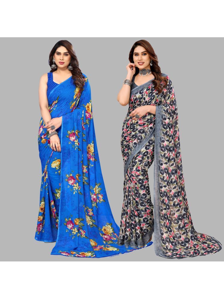     			Kashvi Sarees Georgette Printed Saree With Blouse Piece - Multicolour ( Pack of 2 )