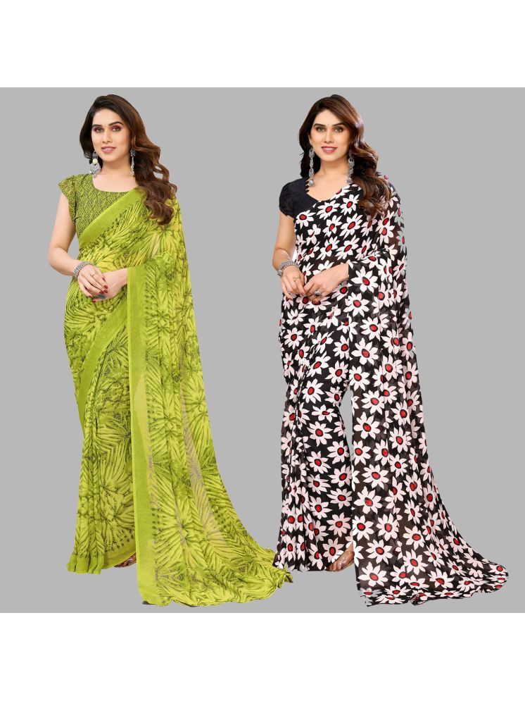     			Kashvi Sarees Georgette Printed Saree With Blouse Piece - Multicolour ( Pack of 2 )