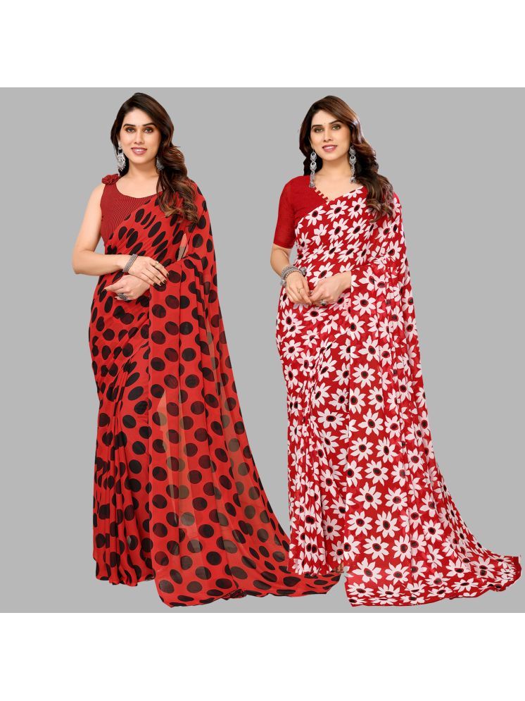     			Kashvi Sarees Georgette Printed Saree With Blouse Piece - Multicolour ( Pack of 2 )