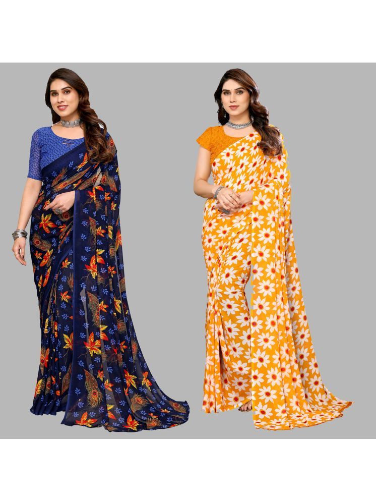     			Kashvi Sarees Georgette Printed Saree With Blouse Piece - Multicolour ( Pack of 2 )