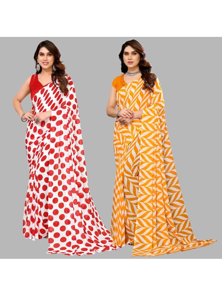     			Kashvi Sarees Georgette Printed Saree With Blouse Piece - Multicolour ( Pack of 2 )