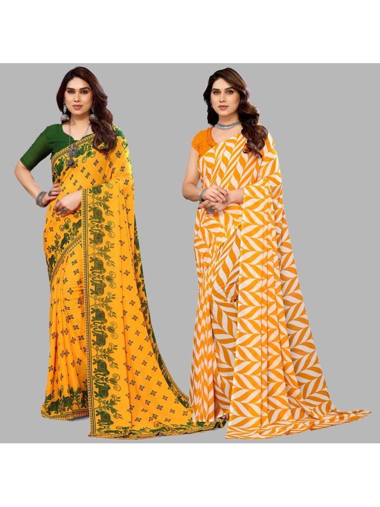     			Kashvi Sarees Georgette Printed Saree With Blouse Piece - Multicolour ( Pack of 2 )